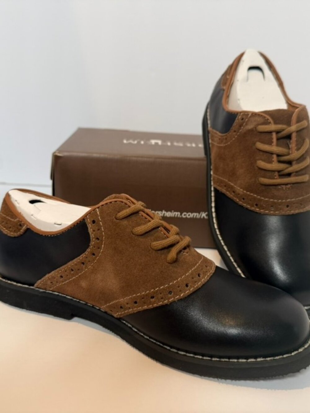 Florsheim Kennett Jr II Boys Size 3 Black Brown Dress Shoes NWT